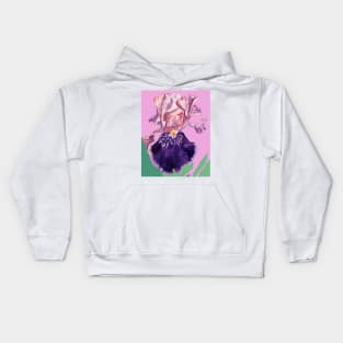 Iris Watercolor Painting - Glorious Purple on Rose Pink Kids Hoodie